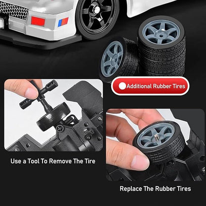 RC Drift Car 1:16 Scale AE86 Model RC Drift Car 4WD 18KM/h High Speed Remote Control Cars with LED Lights Spray Drifting Tires Sport Racing On-Road Vehicle for Teens Adults