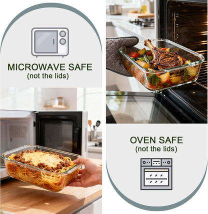 KOMUEE Glass Food Storage Containers Set - 4 Pack of 52oz & 22oz | Airtight, BPA-Free, Leak Proof
