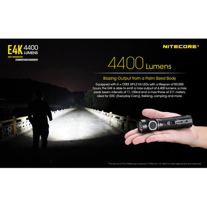 Nitecore E4K 4400 Lumen EDC Compact Rechargeable Flashlight with LumenTac Organizer