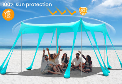 Beach Tent Sun Shelter 13x10FT, UPF50+ Outdoor Beach Shade Canopy with 10 Sandbags, Sand Shovel, Ground Pegs & Stability Poles, Beach Canopy Tent for Camping, Fishing, Picnics, Trips