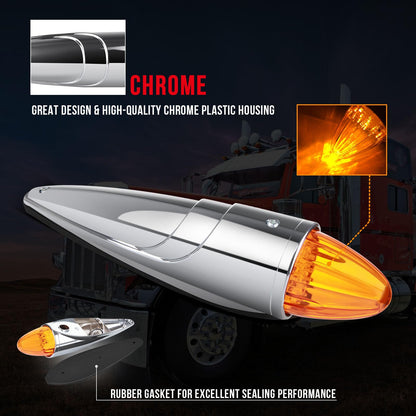 cciyu 11x Truck Cab Marker Light 17 LED Torpedo Cab Marker Lights Chrome Heavy Duty Trucks Replacement for International Kenworth/Peterbilt/Freightliner/Mack Amber Top Roof Running Light
