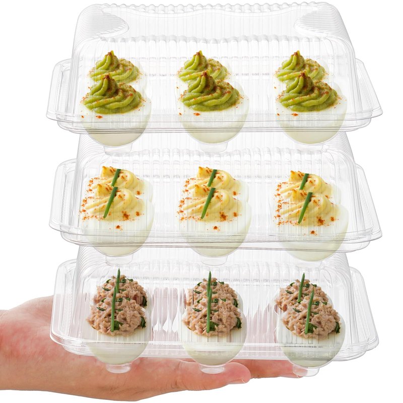Yopay 50 Pack Deviled Egg Trays with lid, Plastic Clear 6 Slots Deviled Eggs Halves Carrier Deviled Container Dish Plate Holder for Party, Classic Cuisine Trays