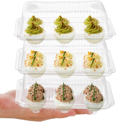 Yopay 50 Pack Deviled Egg Trays with lid, Plastic Clear 6 Slots Deviled Eggs Halves Carrier Deviled Container Dish Plate Holder for Party, Classic Cuisine Trays