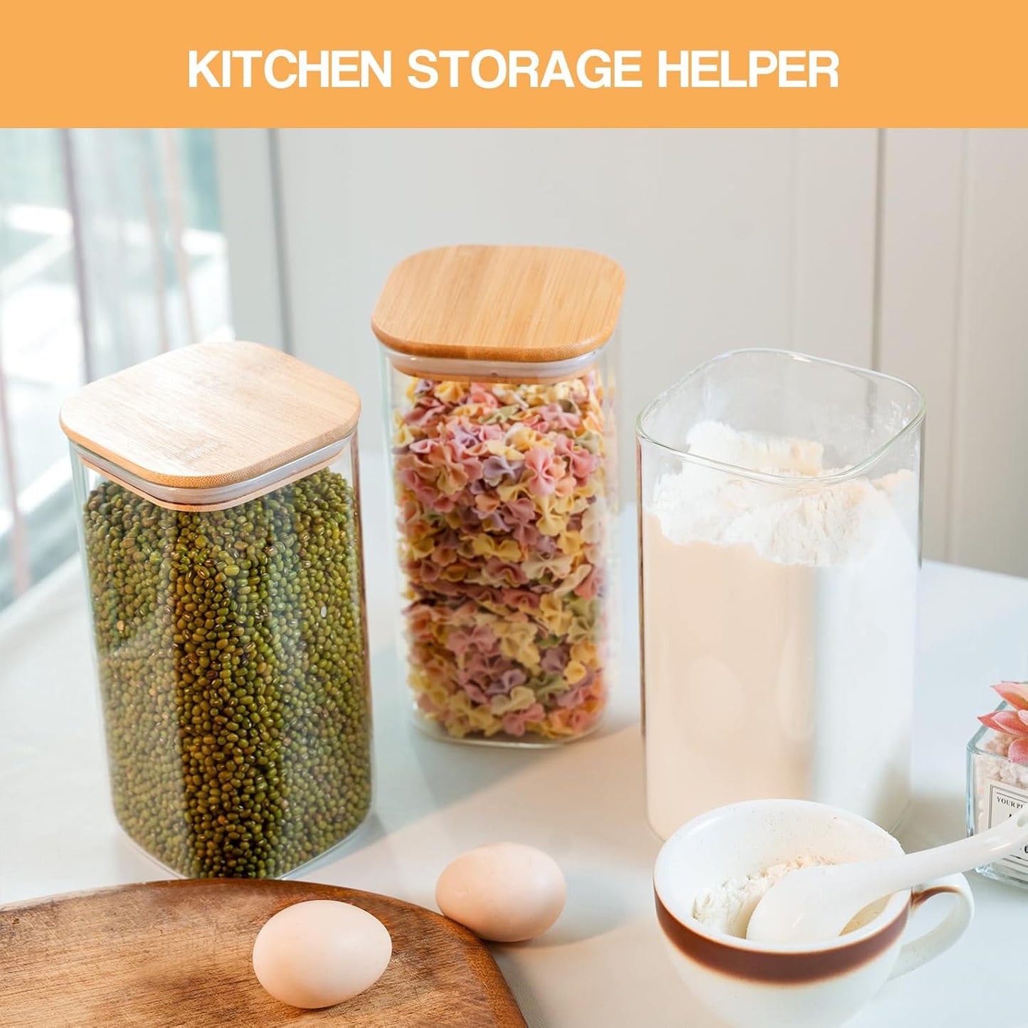 YUNCANG Glass Storage Jars - 6 Pack 37oz Clear Containers with Airtight Bamboo Lids | Stackable Kitchen Canisters for Food Storage