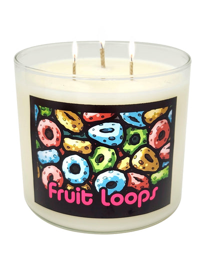 Fruit Loops Candle ~ Premium Coconut & Soy Wax Blend ~ Large Highly Scented 14.5 Ounce 3 Wick Candle and Metal Lid
