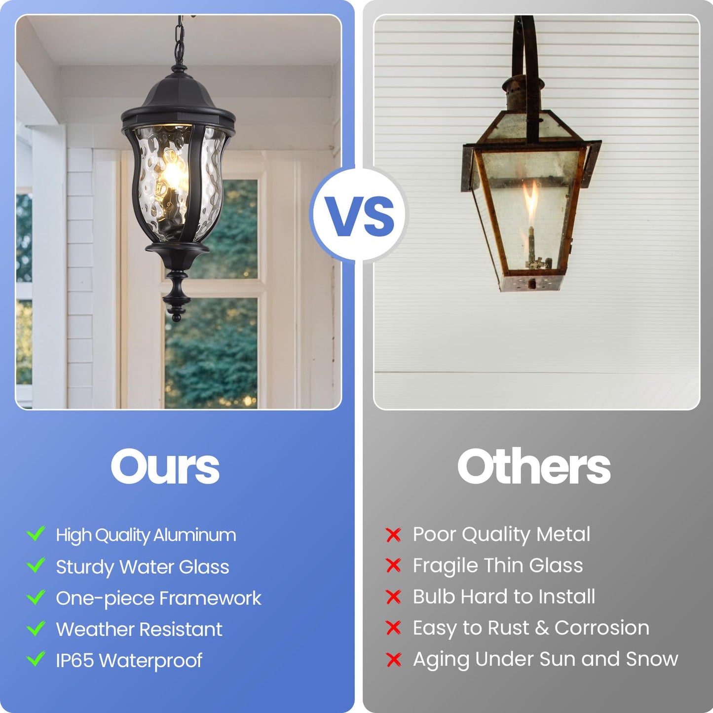 Smeike Large Outdoor Pendant Light Fixtures, 23.6'' Exterior Hanging Lantern Porch Light Adjustable, Black Hanging Lamp Farmhouse Exterior Chandelier Ceiling Mount for Entrance Patio