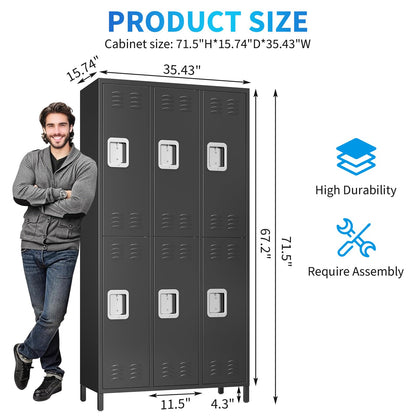 6-Door Employee Metal Locker Cabinet with 12 Hooks & 6 Adjustable Shelves, Lockable Steel Storage Cabinet for Office, Gym, Garage & School