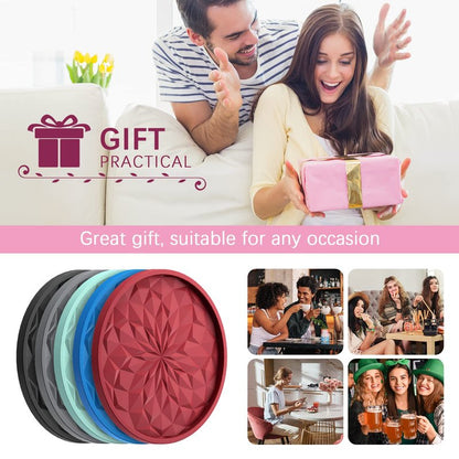 ME.FAN Silicone Coasters with Holder,[6 Pack] Drinking Coasters - Cup Mat for Hot or Cold Drinks, Thickened, Non-Slip, Non-stick,Deep Tray Orange