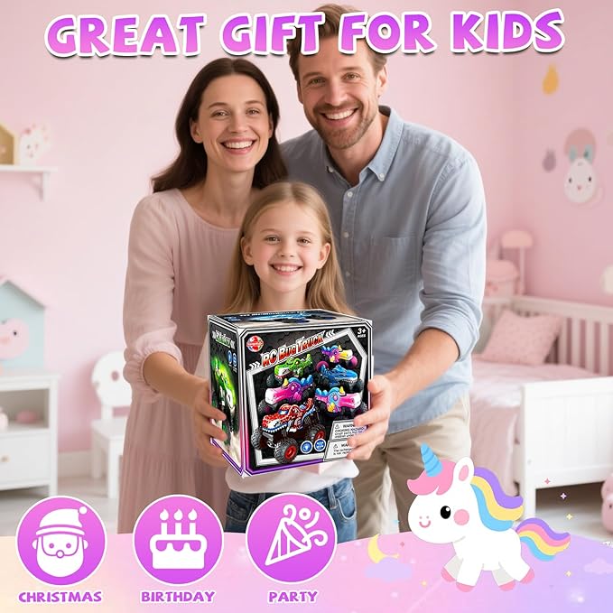 YongnKids Remote Control Car for Girls 2.4Ghz Unicorn Monster Trucks with Light &amp MusicUnicorn Toys for Girls Age 3 4 5 6 7 8 Years 360° Rotating All Terrain RC Stunt Car Rechargeable Xmas Gift