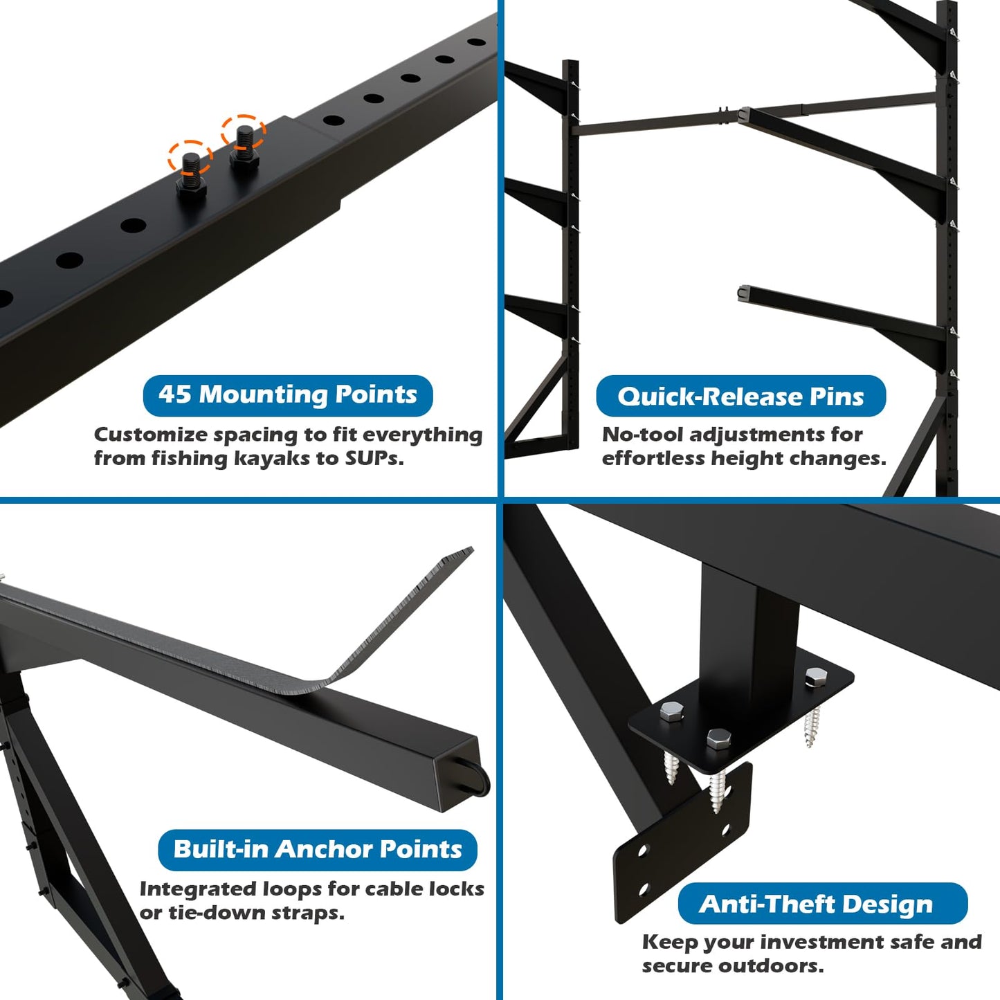 LAJIAOZ Heavy-Duty Kayak Dock Storage Rack, 4-Tier Over-The-Water Mount Kayak Stand for Dock & Pier, Rust-Proof, Holds 4 Kayaks Up to 400 LBS, Space-Saving Waterside Storage