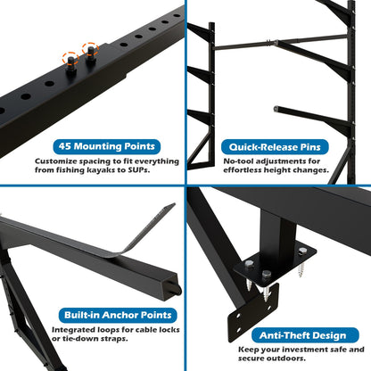LAJIAOZ Heavy-Duty Kayak Dock Storage Rack, 4-Tier Over-The-Water Mount Kayak Stand for Dock & Pier, Rust-Proof, Holds 4 Kayaks Up to 400 LBS, Space-Saving Waterside Storage