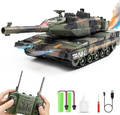 RC Tank - 2.4Ghz Remote Control Army Tank Toys with Auto Demo Sound Light Smoke - 13 Channel Military Vehicles Model Gift for Kids Adults Boys Age 6-8 9-12 Army Green
