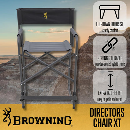 Browning Directors Chair - Outdoor Folding Chairs Made with Durable Fabric and Sturdy Aluminum/Steel Frame, with Extra Tall Seat and Flip-Down Footrest, Regular, Charcoal/Gray