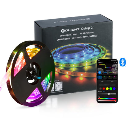 OLIGHT Ostrip 2 RGBIC LED Strip Light Bundle with Olantern Classic 2 Pro APP Control Camping Lantern