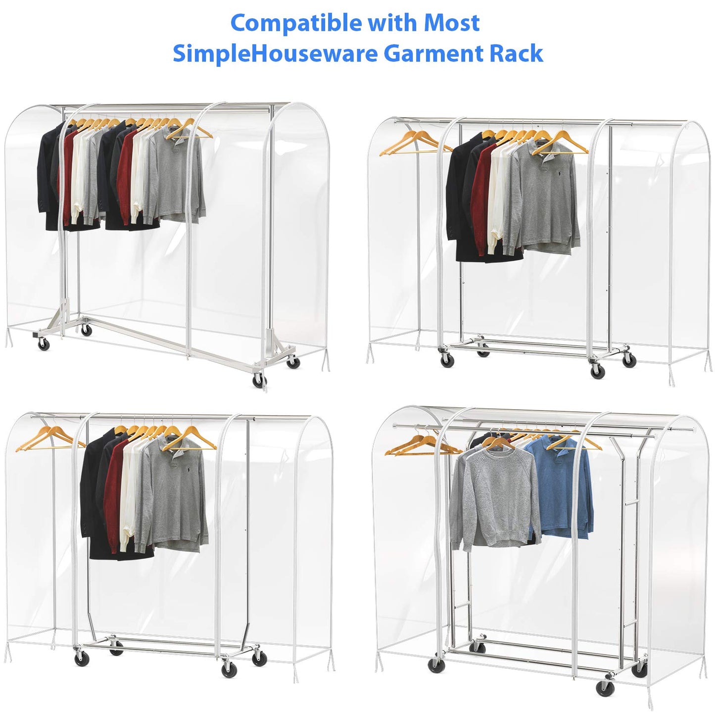 Simple Houseware Heavy Duty Clothing Garment Rack + Clear Garment Rack Cover (72''L x 54''H)