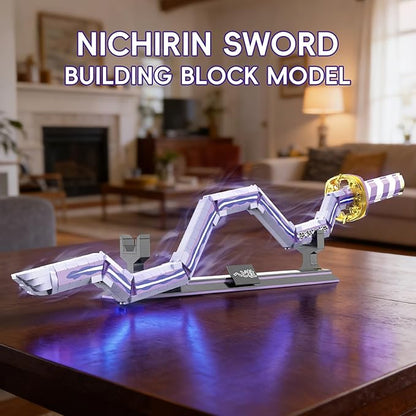Anime Snake Sword Building Set 836 Pieces Twisted Serpent Blade Katana (34 Inch) Purple &amp White Nichirin Style Cosplay Prop with Scabbard &amp Stand Japanese Manga Gift for Teens &amp Adults