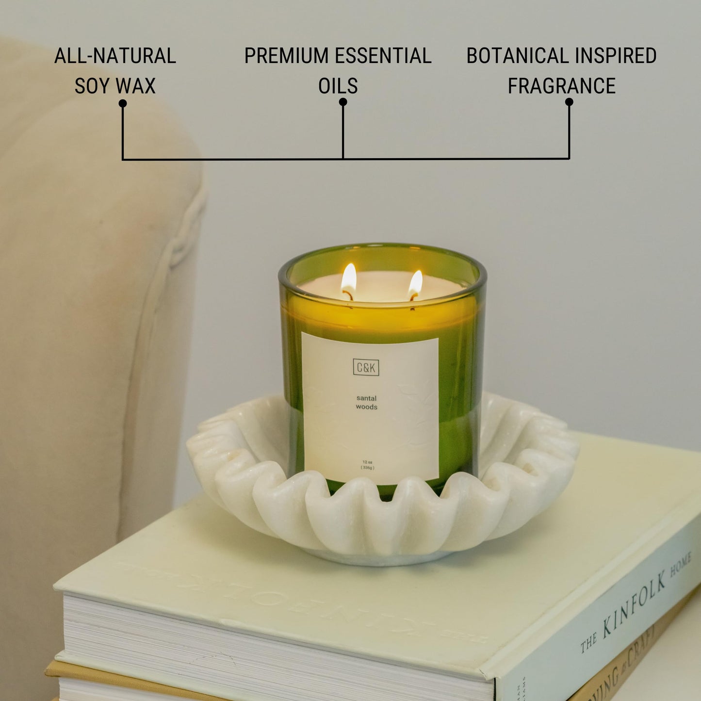 Craft & Kin 12oz Amber Moss Candle for Home | Premium Green Winter Scented Candles for Men | Made with Natural Soy | Holiday Candles Gifts for Men and Women | Nature Collection