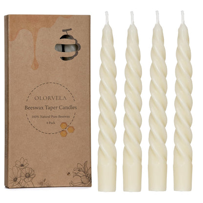 Beeswax White Spiral Candles 7", Natural Beeswax Taper Candle Twisted Taper Candles Set of 4,Dripless White Candlesticks,Clean Burning Unscented Candle Sticks for Christmas Home Dinner Wedding