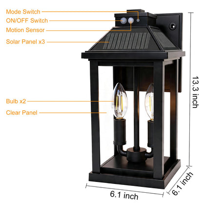 UOOIUMOY Solar Wall Light Outdoor Waterproof: Solar Porch Lights with 3 Lighting Modes & Motion Sensor - Dusk to Dawn Sconce Lantern Lamp Fixture for Garage Shed Barn Yard Garden Front Door