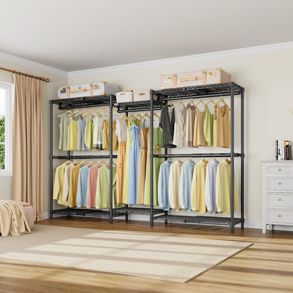 VIPEK X3 Basic Expandable Closet System, Heavy Duty Freestanding Open Wardrobe with Long Hanging Area, 5 Hanging Rods & 6 Adjustable Shelves, Fits 5.10 to 8.8 FT, Black