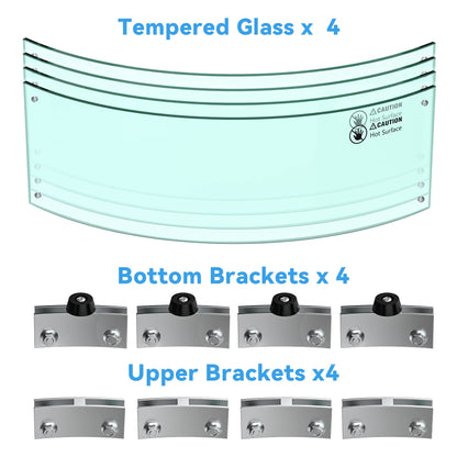 Skyflame 24" Round Fire Pit Glass Wind Guard, Thick & Clear Tempered Glass Flame Shield with Bracket & Feet, Fit for Outdoor Propane/Natural Gas Fire Pit/Table