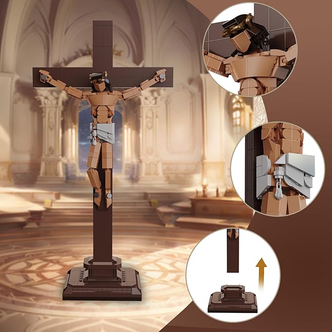 Jesus Cross Building Set Little Jesus Figurines Crucifix Building Block Religious Creative Toys for Home Office Decor Christian Toys Easter Birthday Gifts for Teens Adult 14+ (588PCS)
