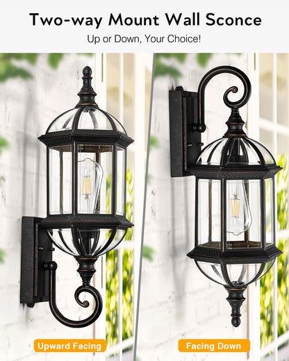 VIANIS Outdoor Wall Lights, 22in Oil Rubbed Bronze, Tempered Beveled Glass, Waterproof, Model V81581B2