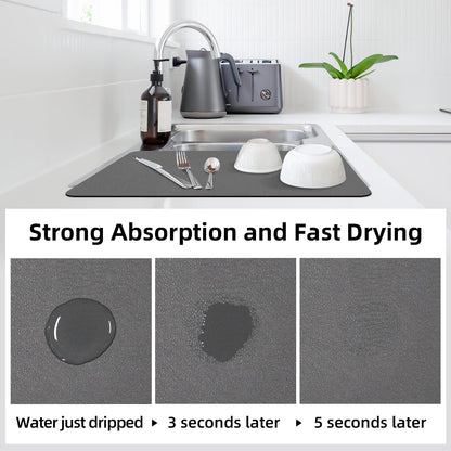 LOPNUR Kitchen Dish Drying Mat - Super Absorbent Diatomite Pad | Heat Resistant & Anti-Slip | 18"x16" Grey