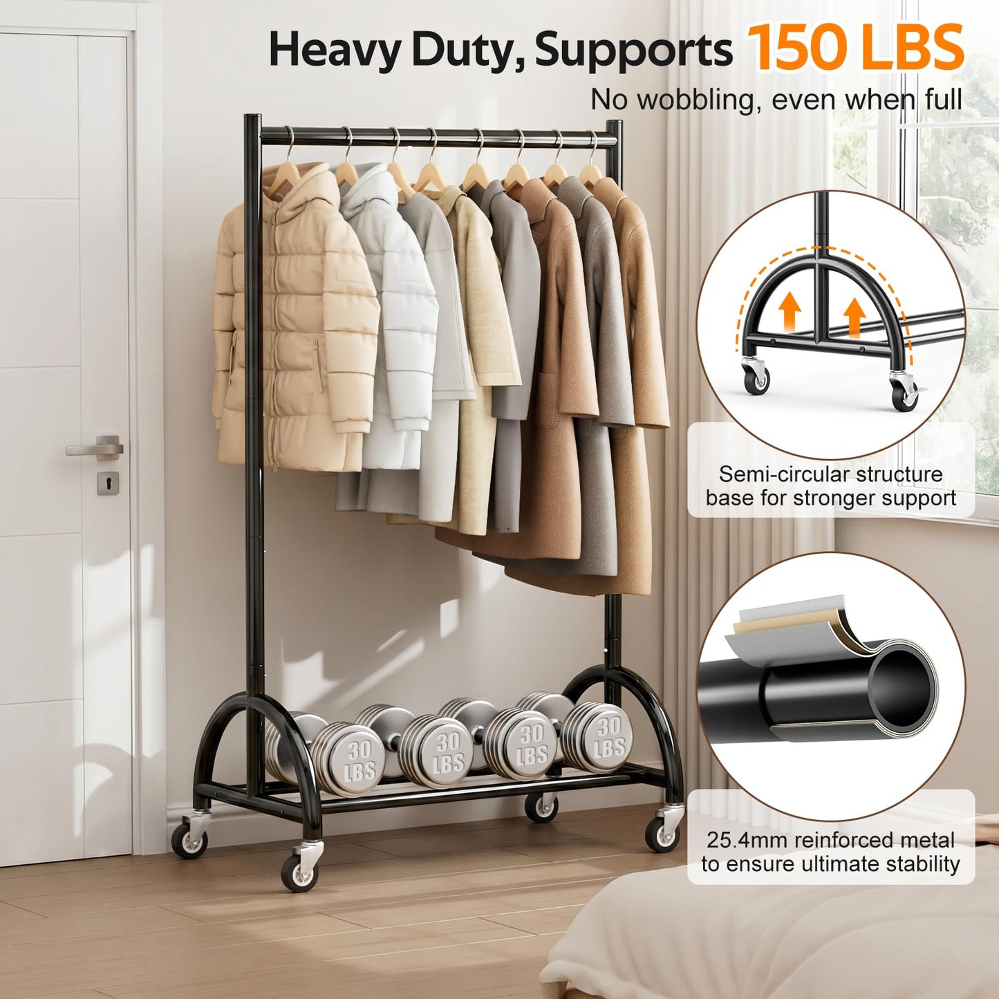 MISSLO Heavy Duty Clothes Rack and Rolling Clothes Racks for Hanging Clothes
