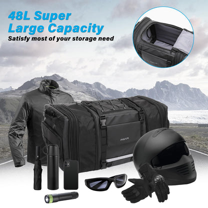 MOSISO Expandable Motorcycle Helmet Backpack Bag&Motorcycle Tail Bag with Expandable Capacity 32L-48L, Motorbike Rear Seat Trunk Gear Bag with Rain Cover&Shoulder Strap, Black