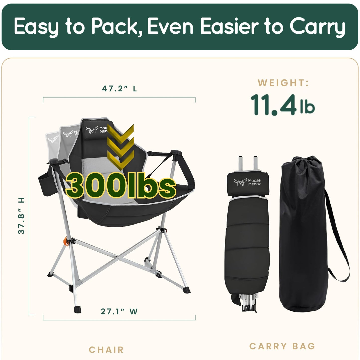 Moose Medoz Hammock Camping Chair – Folding Swing Chair with Headrest & Cup Holder, 300 lbs Support, Breathable Mesh, Portable & Lightweight for Outdoor, Camping, Fishing, Patio & Travel