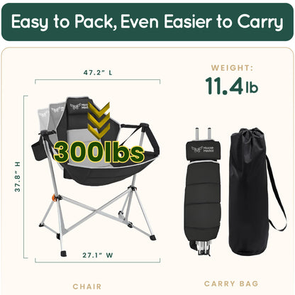 Moose Medoz Hammock Camping Chair – Folding Swing Chair with Headrest & Cup Holder, 300 lbs Support, Breathable Mesh, Portable & Lightweight for Outdoor, Camping, Fishing, Patio & Travel