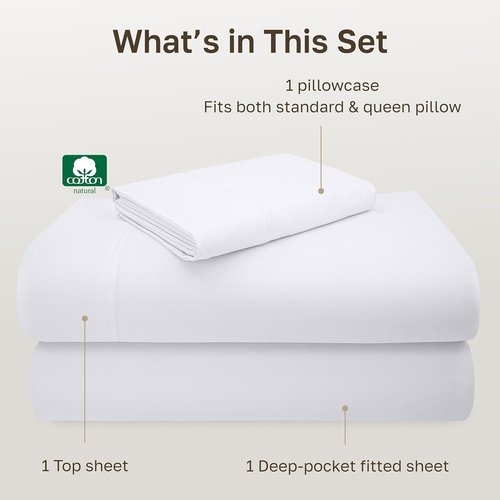California Design Den Twin Sheet Set - Luxury 600 Thread Count 100% Cotton Sateen, Snug Fit - White