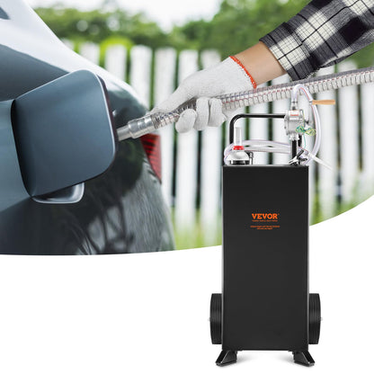 VEVOR 30 Gallon Gas Caddy - Portable Fuel Storage Tank with 2 Wheels & Manual Transfer Pump, Diesel & Gasoline Fuel Container for Cars, Lawn Mowers, ATVs, Boats, Black