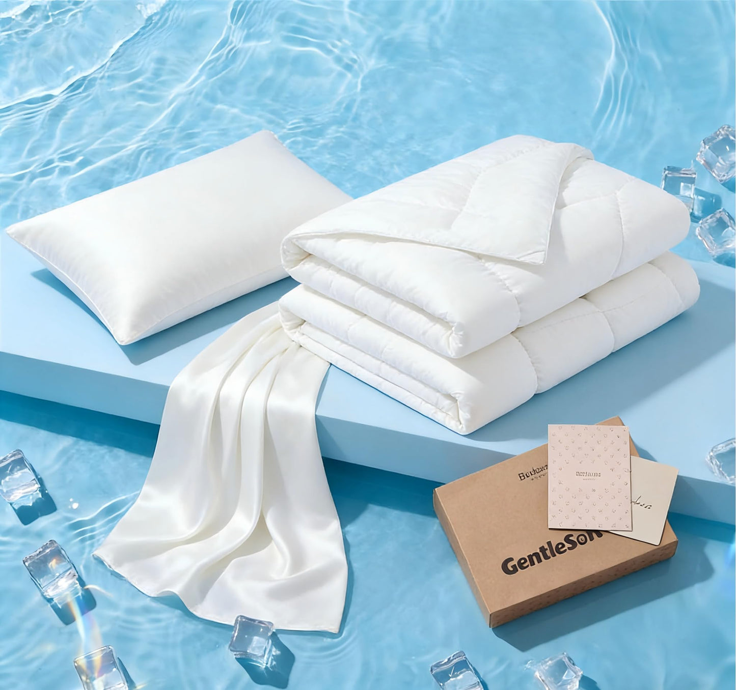 Bedsure Cooling Comforter Bundle Cooling Pillow Cases for Hot Sleepers with Dual-Sided Cool Tech, 2 Pack HA & Ceramides Infused Silky Cooling Pillowcases Soft for Skin & Hair, White, Queen Size