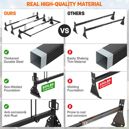 Universal Van Roof Ladder Racks with Rear Roller-3 Bars,Adjustable Length 46.8''-63.4'',Compatible with 1996-up Chevy Express 1500 2500 3500,Ford Econoline GMC Savana Fullsize .800LBS Load-Capacity