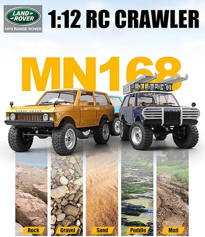 MN-168 1/12 RC Crawler Ranger Rover 1970 RC Truck 4x4 Off Road Car 2.4GHz RC Rock Climber Vehicles with 7.4V 1200mAh Battery RTR for Adults (Yellow)