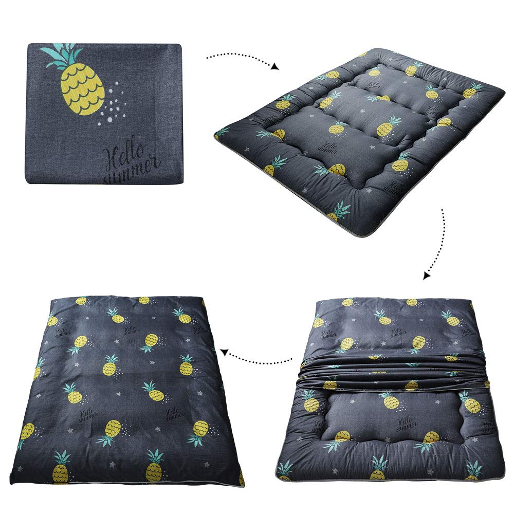 MAXYOYO Grey Pineapple Japanese Floor Futon Mattress, Tatami Mat Portable Camping Mattress Kids Sleeping Pad Foldable Roll Up Floor Lounger Couch, King Size