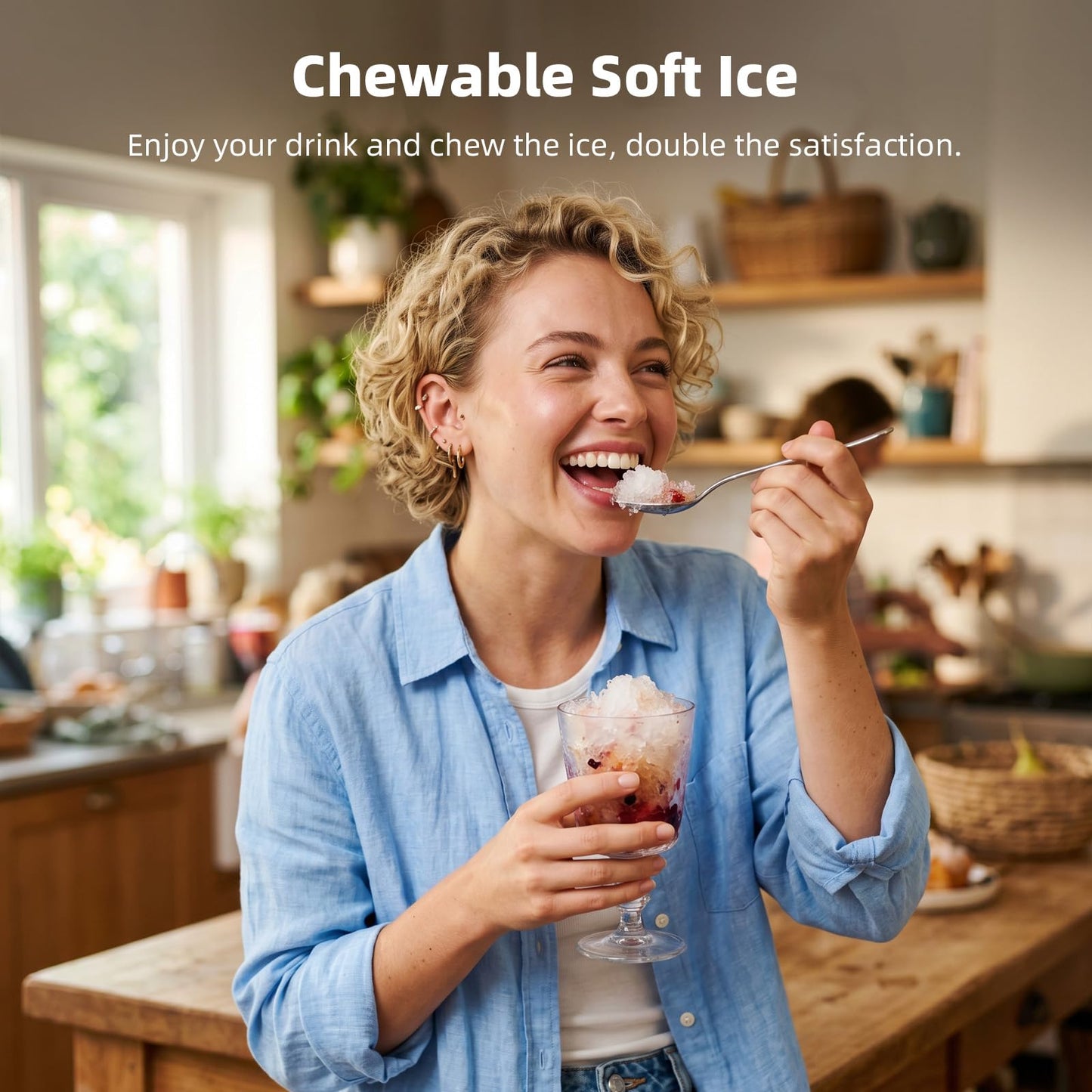 Antarctic Star Nugget Ice Maker, Portable Crushed Ice Machine with Soft Chewable Ice, 35Lbs/Day, Self-Cleaning, One-Click Operation for Home, Kitchen, Office, Bar