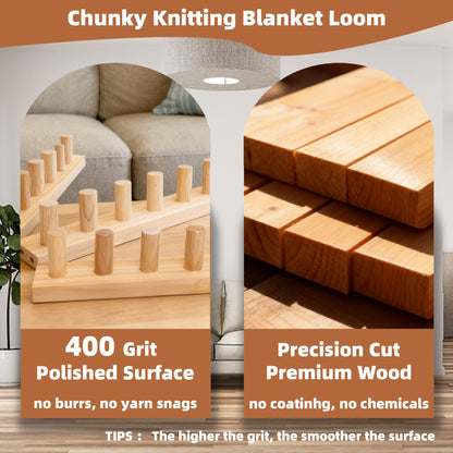 QAMGCYW 75" Chunky Yarn Loom, Beginner Hand Knitting Loom with Detachable Wooden Frame, Adjustable Size No Needles, DIY Blanket Weaving Loom, Premium Wood No Coating