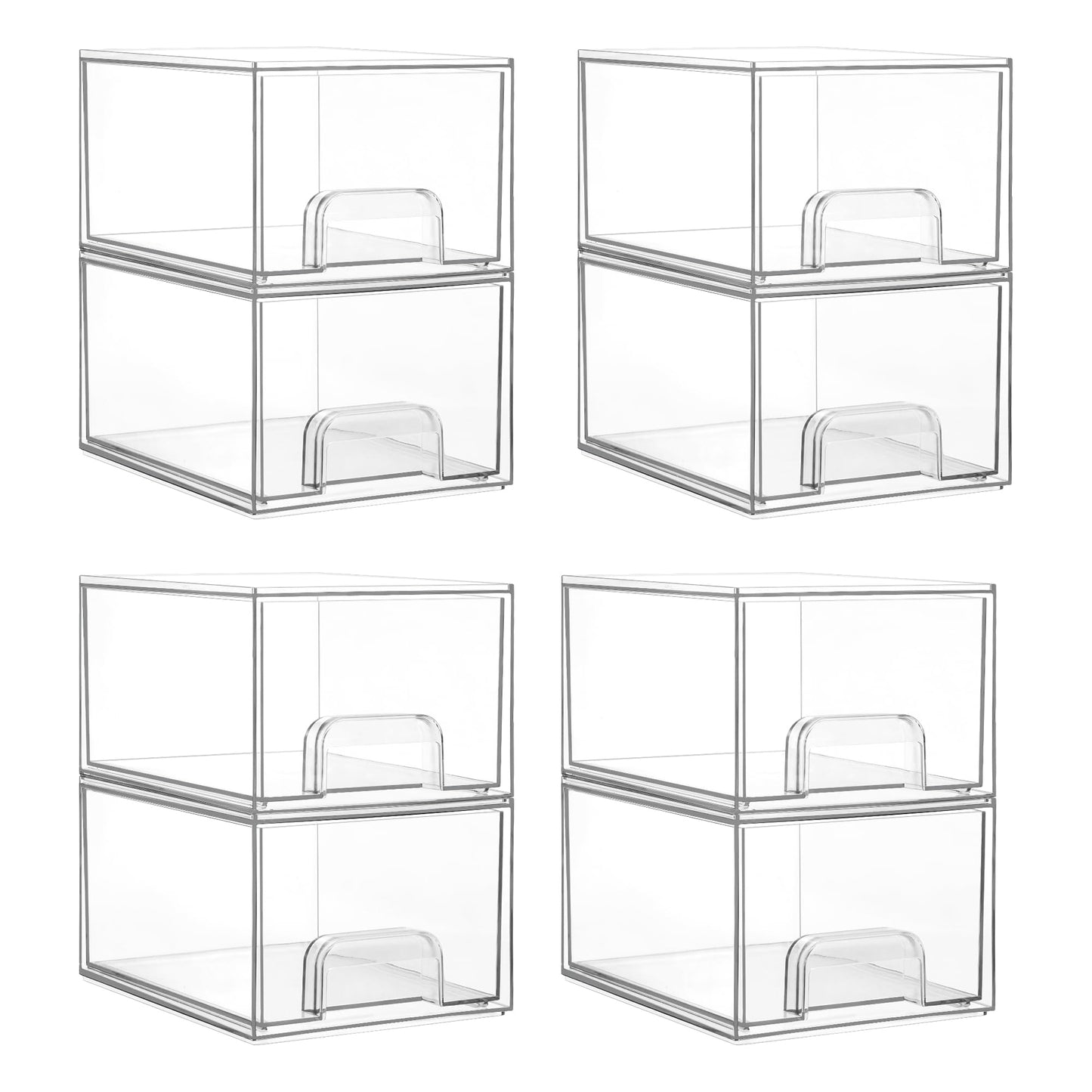 Vtopmart 4 Pack Small Clear Stackable Storage Drawers,Acrylic Bathroom Makeup Organizer,Plastic Storage Bins For Vanity, Undersink, Kitchen Cabinets, Pantry, Home Organization