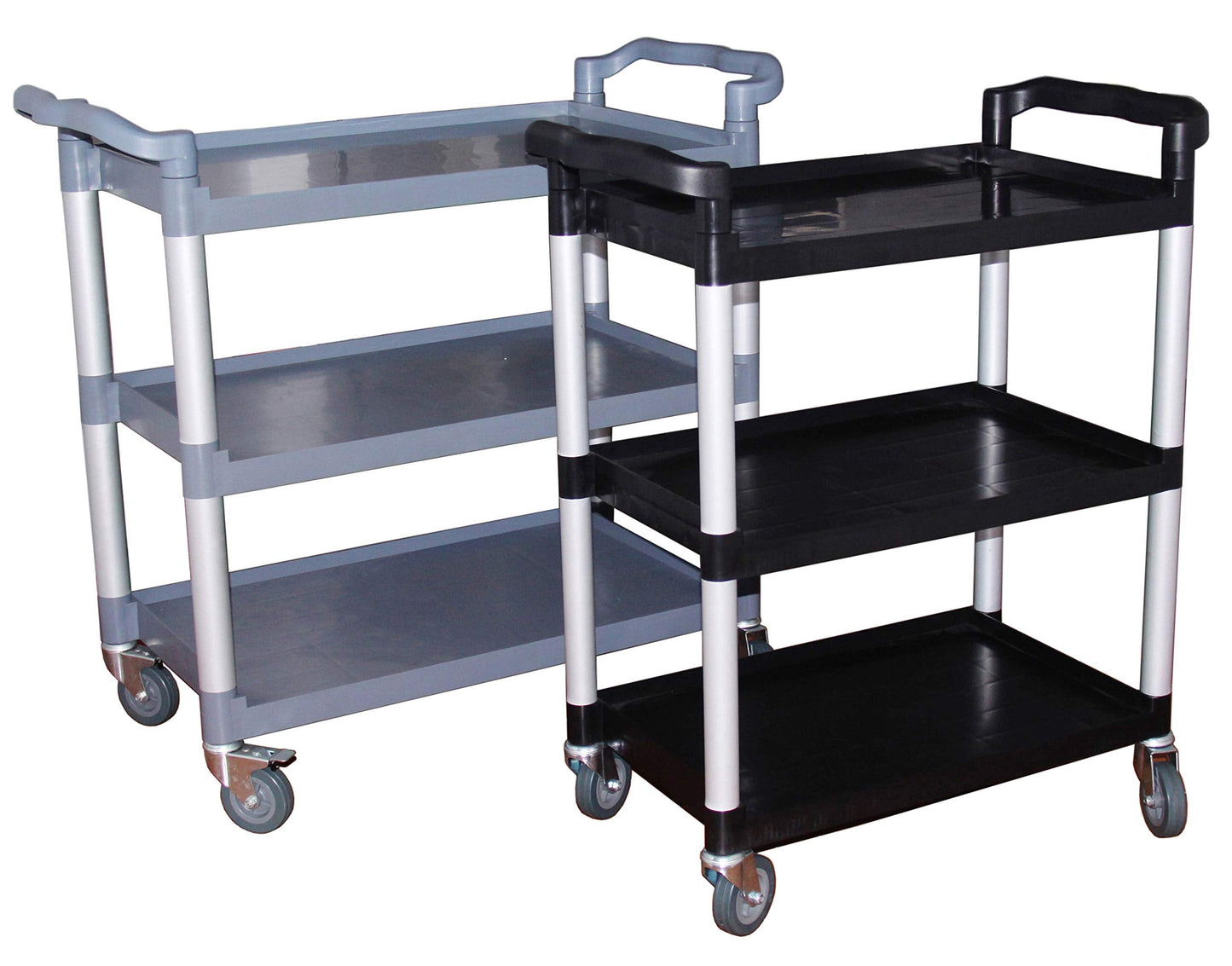 New Star Foodservice Heavy-Duty 3-Tier Plastic Utility Bus Cart with Locking Casters, 350 lb Capacity, 42.5 x 19.5 x 38.5 Inch, Black