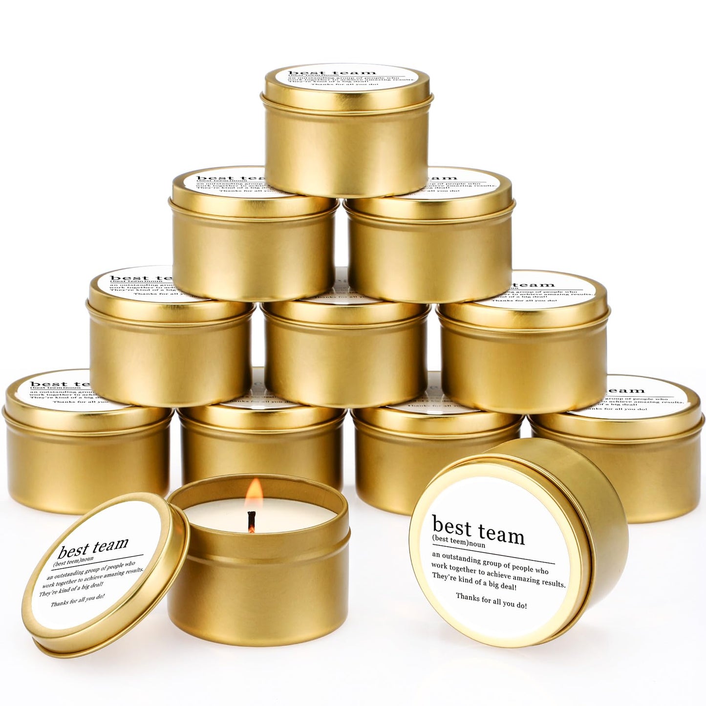 MTLEE 12 Pcs Best Team Gifts Candles Bulk 3 oz Thank You Soy Wax Jar Scented Candles Thank You Team Party Favor Employees Appreciation Gifts for Teacher Nurse Student Coworker(Gold)