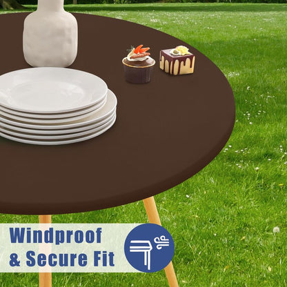 Moosfor Round Spandex Tablecloth, Elastic Fitted Waterproof Tablecloths for 18"-24" Tables, Stretch Washable Picnic Table Cover for Camping, Dining, Indoor and Outdoor, Coffee