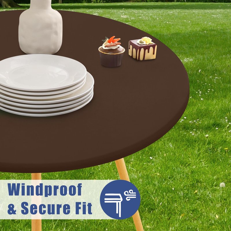 Moosfor Round Spandex Tablecloth, Elastic Fitted Waterproof Tablecloths for 57"-68" Tables, Stretch Washable Picnic Table Cover for Camping, Dining, Indoor and Outdoor, Coffee