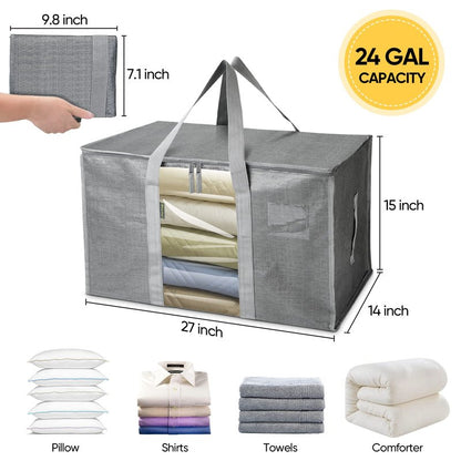 BALEINE 4-Pack Oversized Moving Bags with Reinforced Handles, Heavy-Duty Storage Tote Moving Supplies for Packaging, Camping (Gray w/Window, 4-Pack)