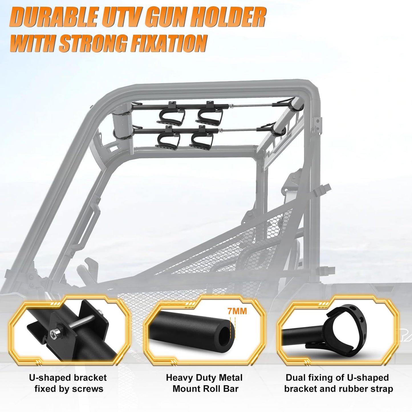 Drieaco Upgraded UTV Gas Can Mount fits for Vehicle with 1- 2" roll bar and UTV Overhead Gun Rack Fits 21-28" Spacing Roll Bars