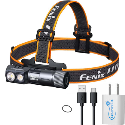 Fenix HM71R 2700 Lumens Headlamp, Spot Light, Flood Light, L-Shape 90 Degree Right Angle Flashlight Industrial Grade, with a USB Wall Plug