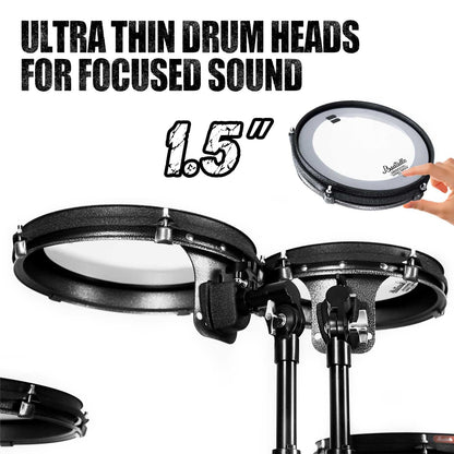 Beatello Jungle Pad Compact Portable Adult 5pc Drum Set, 1.5 inches ultra-thin steel drum Cavity,14 Inches Complete Full Size Kit with Bass, Toms, Snare, Floor,Stands, Hi-Hat Pedal,Drum Pedal,Black