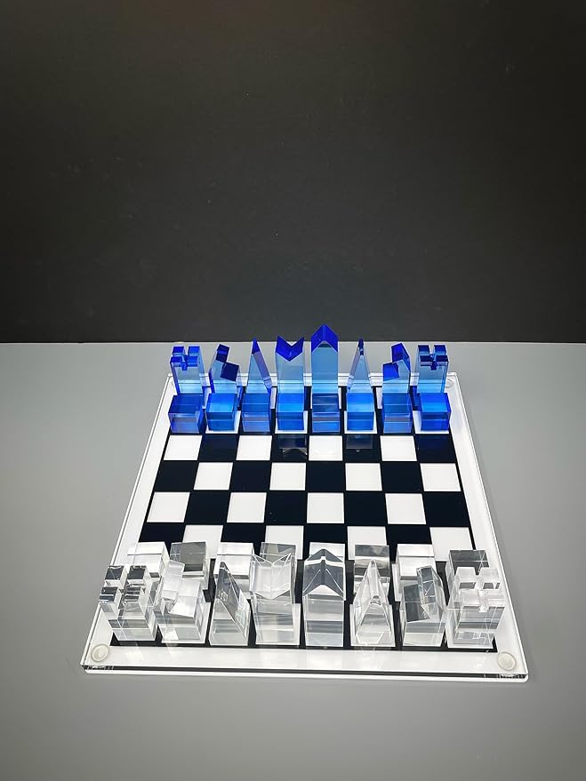 Luxury Acrylic Chess Set Sophisticated Stylish Design Multiple Colors Available (Clear/Blue-Azure)